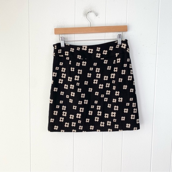 Milly Of New York Wool Blend Mini Skirt Floral Print Black Beige Size 4 Lined - Picture 2 of 11